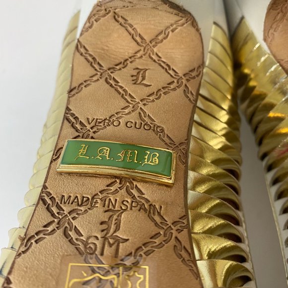 L.A.M.B. by Gwen Stefani White Gold Metallic Georgina Peep Toe Leather - Picture 8 of 8